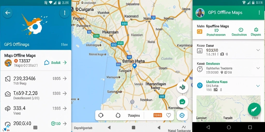 Tampilan antarmuka aplikasi GPS Offline Maps yang intuitif dan informatif.