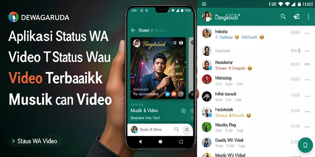 Antarmuka DEWAGARUDA dengan berbagai pilihan video status.