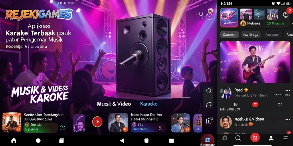 Tampilan antarmuka pengguna aplikasi REJEKIGAMES untuk karaoke.