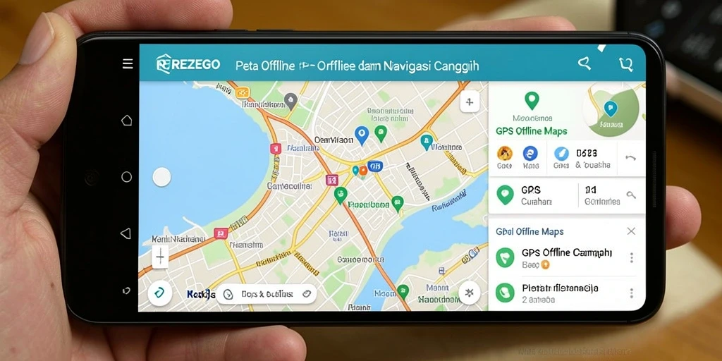 Antarmuka pengguna intuitif dari aplikasi REZEGO untuk navigasi offline.