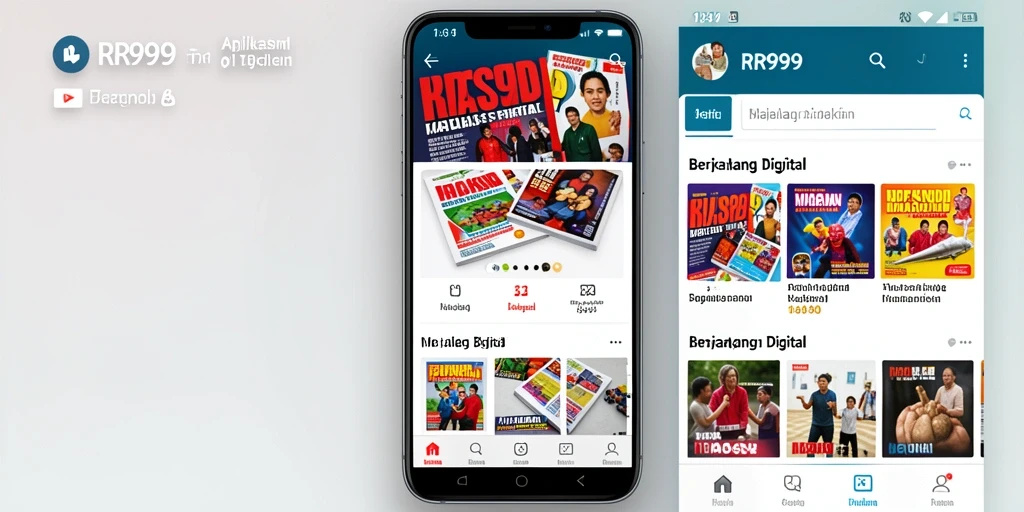 Tampilan antarmuka aplikasi Majalah Digital RR999 yang modern.