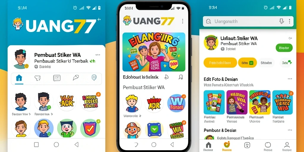 Tampilan antarmuka pengguna UANG77 untuk pembuat stiker WA.